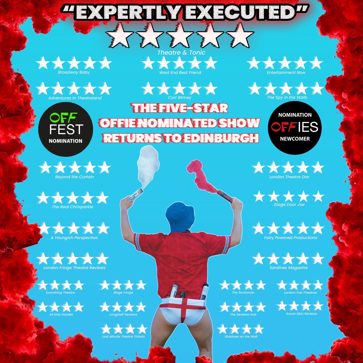 bumflareplay's tweet photo. GUESS WHO’S BACK? 

@edfringe are you ready for the return of the bum flare man?!🍑🏴󠁧󠁢󠁥󠁮󠁧󠁿🧨

Tickets for our run at this year’s Edinburgh Fringe (31 July - 26 August at @FollowTheCow) are available via the link in our bio! 

OVER 25 FOUR AND FIVE STAR REVIEWS! 

DON’T MISS US!🎟️ https://t.co/sLT2xVMr7M