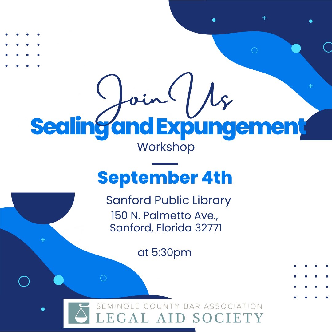 Mark your calendars because next week we are back at the Sanford Library for our In-Person Sealing and Expungement workshop. We are excited to see you all there! #FreeWorkshop #FreeLegalAid #FreeLegalAdvice #arrested #sealing #ClearYourRecord