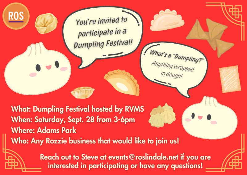 RosMainStreet's tweet photo. Hey, small business owners! We're planning a Dumpling Festival and we'd love for you to be involved! Through this event, we hope to celebrate the creative and authentic tastes our local businesses have to offer. Reach out to Steve at events@roslindale.net for more info!

#ROSLove https://t.co/P5UzxWi0Fs