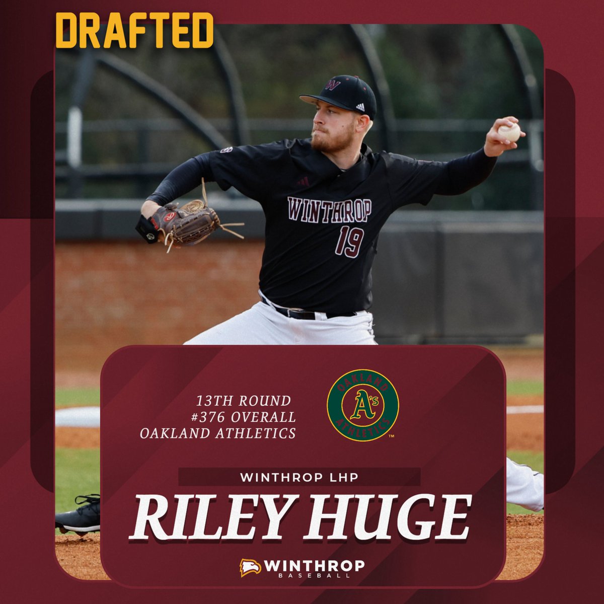 Riley Huge to the Oakland Athletics in the 13th round of the <a href="/MLBDraft/">MLB Draft</a>!

<a href="/RileyHuge/">Riley Huge</a> 🔥🔥🔥

📎 bit.ly/4fgK9bk

#ROCKtheHILL