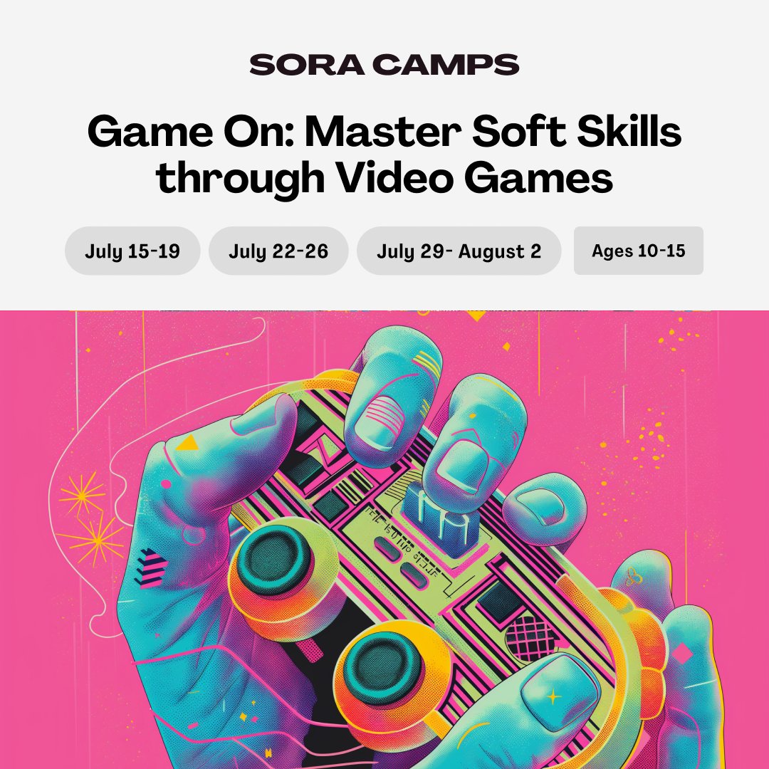 🎮 Does your 10-15 year old love video games?!

Play and discuss collaborative video games designed to teach essential skills like teamwork, emotional regulation, and problem-solving in our 5-day online camp.

➡️ Register: soraschools.com/camps

#onlinecamp #videogames #sel