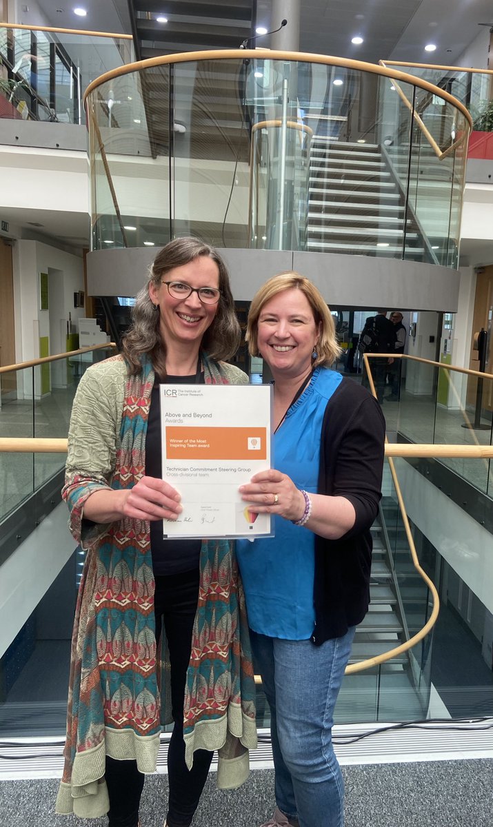 I was thrilled this afternoon to receive alongside Tina Daviter the Award for most Inspiring Team category (cross-divisional) on the Above and Beyond Awards from the ⁦<a href="/ICR_London/">The ICR</a>⁩ behalf of the Technician Commitment Steering Group!