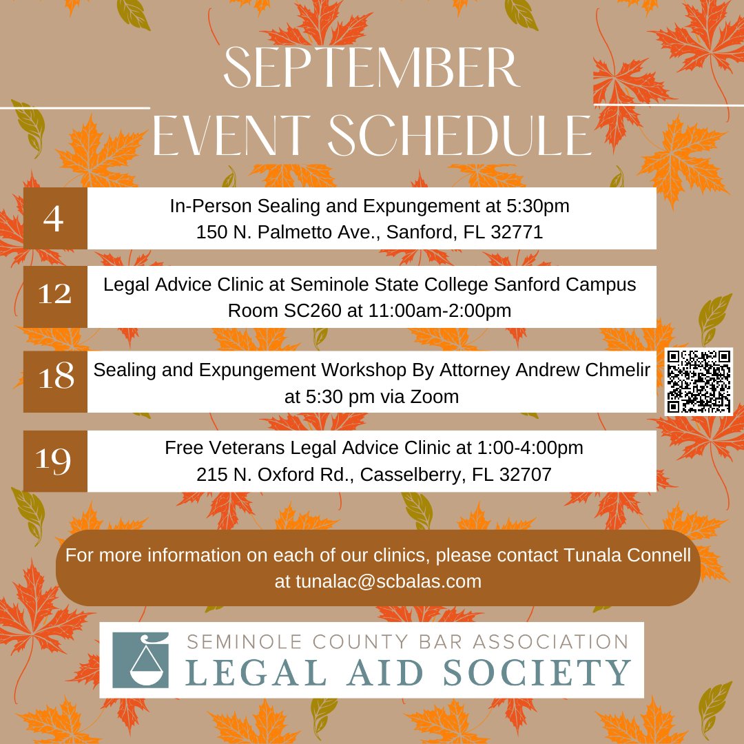 #September is here and so are more events!! Join us at any one of our #Free events. #FreeLegalAid #FreeLegalAdvice #workshop #EventSchedule