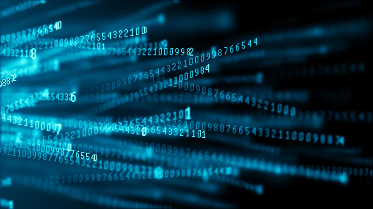 Image with streams of numbers in blue on a black background