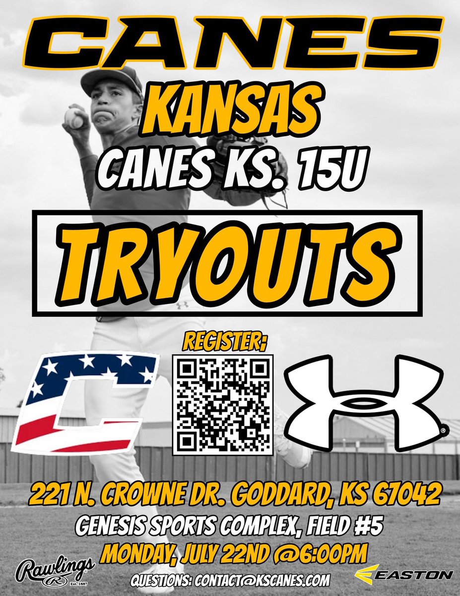 Kyle Blasdel (@kyleblasdel) on Twitter photo Hey All!
Colton’s team is hosting tryouts next week. If your son is heading into Freshmen year and looking to play baseball we’d love to meet and talk baseball!
<a href="/westurban/">Westurban Baseball</a> <a href="/PIASWichitaKS/">Play It Again Sports</a> <a href="/GenesisSportsKS/">Genesis Sports Complex</a> Hey All!
Colton’s team is hosting tryouts next week. If your son is heading into Freshmen year and looking to play baseball we’d love to meet and talk baseball!
<a href="/westurban/">Westurban Baseball</a> <a href="/PIASWichitaKS/">Play It Again Sports</a> <a href="/GenesisSportsKS/">Genesis Sports Complex</a>
