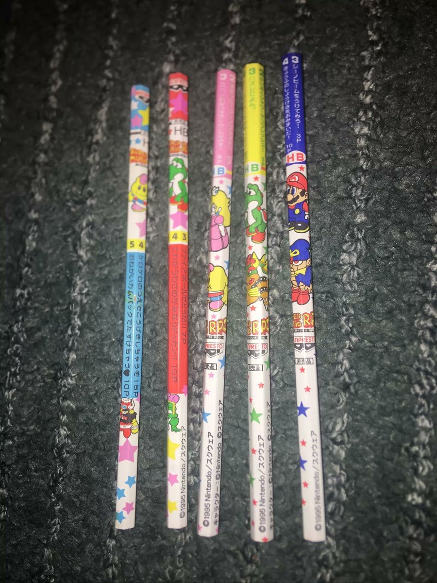 MarioRPGMerch's tweet photo. Super Mario RPG promotional pencil set https://t.co/RqjCmsV3XS