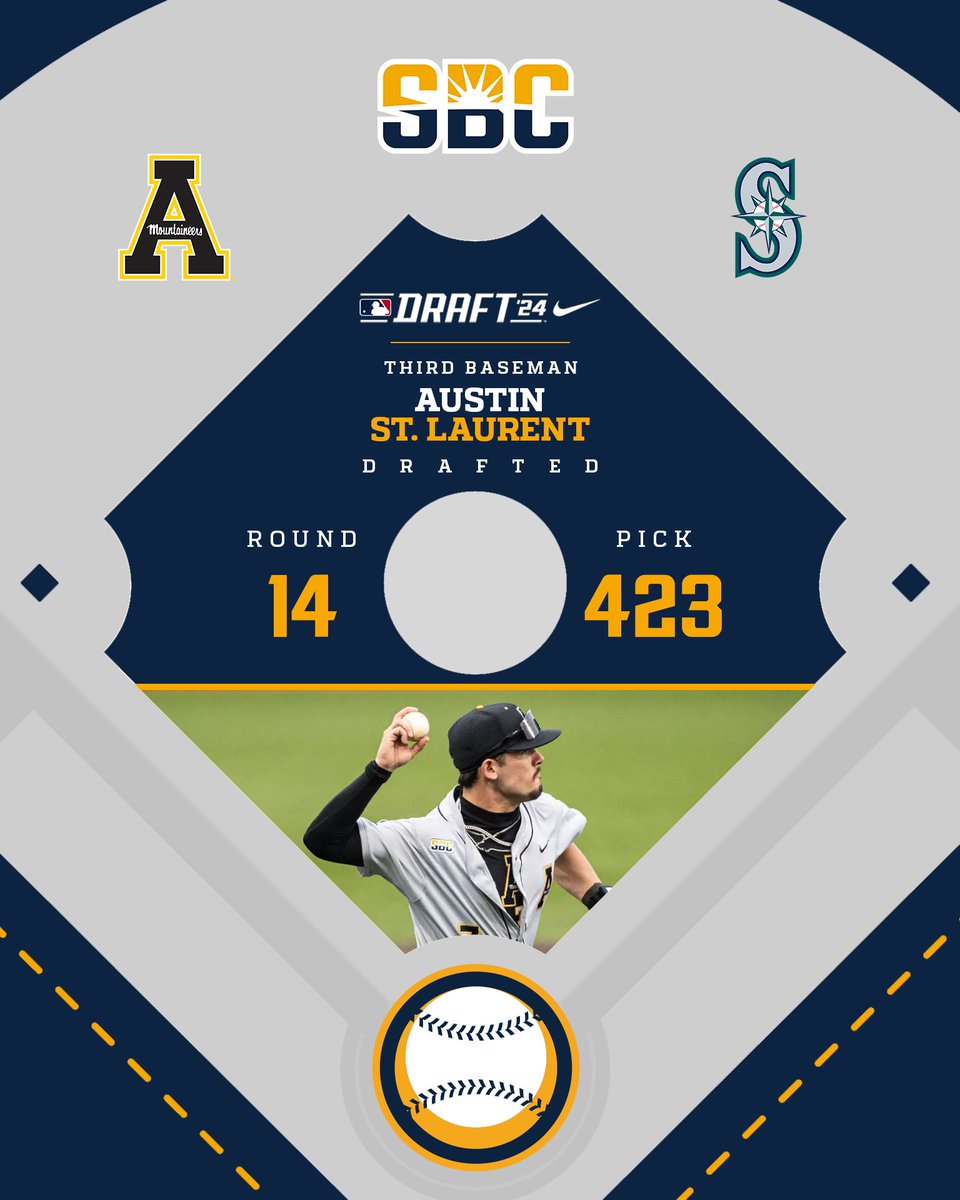 Sun Belt (@sunbelt) on Twitter photo 𝗔𝗨𝗦𝗧𝗜𝗡 𝗦𝗧. 𝗟𝗔𝗨𝗥𝗘𝗡𝗧.
With the 423rd pick in the 2024 <a href="/MLBDraft/">MLB Draft</a>, the <a href="/Mariners/">Seattle Mariners</a> select <a href="/Asaint34/">Austin St.Laurent</a> of <a href="/AppBaseball/">App State Baseball</a>. St. Laurent was an All-Sun Belt First Team honoree in 2024. ☀️⚾️
#SunBeltBSB x #MLBDraft 𝗔𝗨𝗦𝗧𝗜𝗡 𝗦𝗧. 𝗟𝗔𝗨𝗥𝗘𝗡𝗧.
With the 423rd pick in the 2024 <a href="/MLBDraft/">MLB Draft</a>, the <a href="/Mariners/">Seattle Mariners</a> select <a href="/Asaint34/">Austin St.Laurent</a> of <a href="/AppBaseball/">App State Baseball</a>. St. Laurent was an All-Sun Belt First Team honoree in 2024. ☀️⚾️
#SunBeltBSB x #MLBDraft