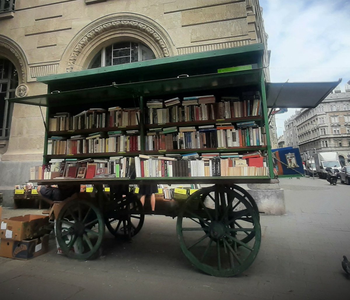 Emstina's tweet photo. Book cart, Budapest. In vignette for the book perverts. https://t.co/AAsIF23yIw