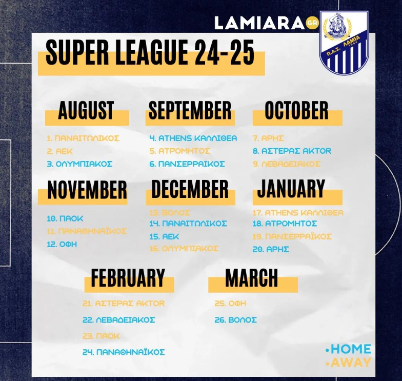 LamiaraGr's tweet photo. 📅 Το πρόγραμμα του @pas_lamia_1964_official για τη σεζόν 2024-2025

#paslamia #lamiafc #60years #paslamia1964🔵⚪️ #paslamia1964 #paslamiafc #lamiara #slgr @super_league_gr #season2024_25 #lamiaragr🔵⚪🔵👊👍✍📝👏 https://t.co/aX1OVWHfLq