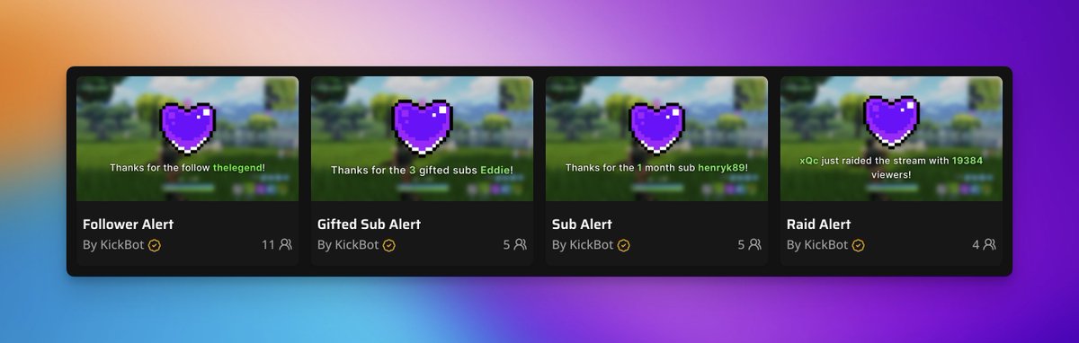 KickBotApp's tweet photo. New alerts are live!

- We've revamped our alerts to integrate with our new widget system for more customization
- Alerts for Followers, Gifted Subs, Subs, and Raids
- Customize the styling, layout, colors, animations, and more
- Supports custom images, GIFs, videos, and audio! https://t.co/0fiXNAROFn