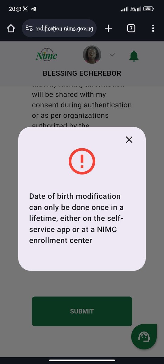 Blessedslimzy's tweet photo. @nimc_ng Please what's going on here in this modification of a thing because it's looking like a scam to me I made the first payment 16340 on Saturday they said it was rejected after summiting all documents today I did another one they said I can only do DOB modification once after paying https://t.co/hyGadhj0qU