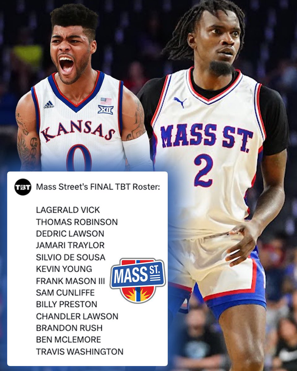 thetournament's tweet photo. Mass Street’s FINAL TBT Roster:

TBT Tickets are on sale to see @FrankMason0 and the @KUHoops alumni (@MassStreetTBT) in Wichita: https://t.co/qFJbGhryeF https://t.co/95nyBEShkC