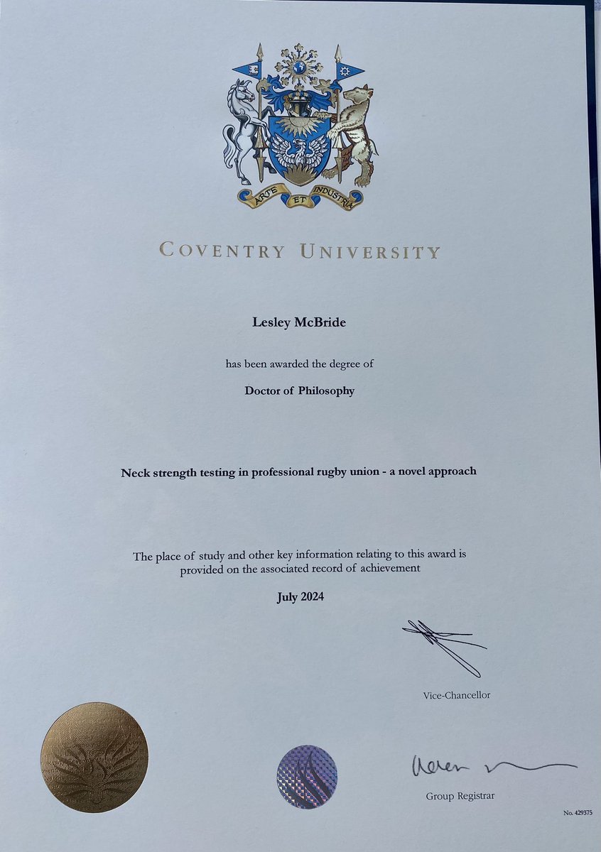I did it! With lots of support &amp; help along the way <a href="/JamesOhRoss/">James Ross</a> <a href="/jakedownsmusic/">Jacob Kingsbury Downs</a> <a href="/millieross4/">Millie Ross</a> - but I did it and today I graduated at the beautiful Coventry Cathedral as a Doctor of Philosophy researching neck strength in rugby players #research #PhD #neckstrength #concussion