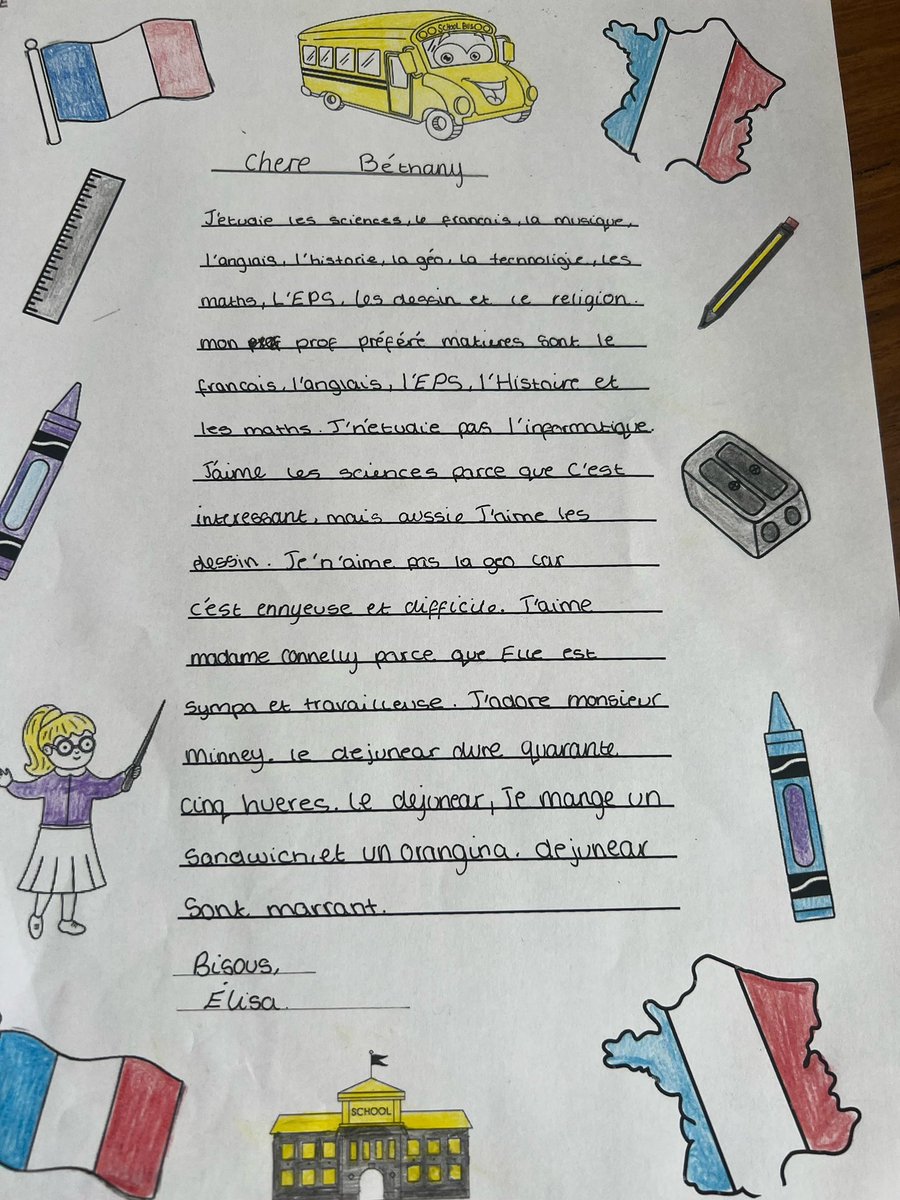 This week Year 7 have been drafting letters to their prospective French pen pals all about Marston Vale Middle School. Mrs Connelly has been so impressed with their excellent independent writing and presentation skills.