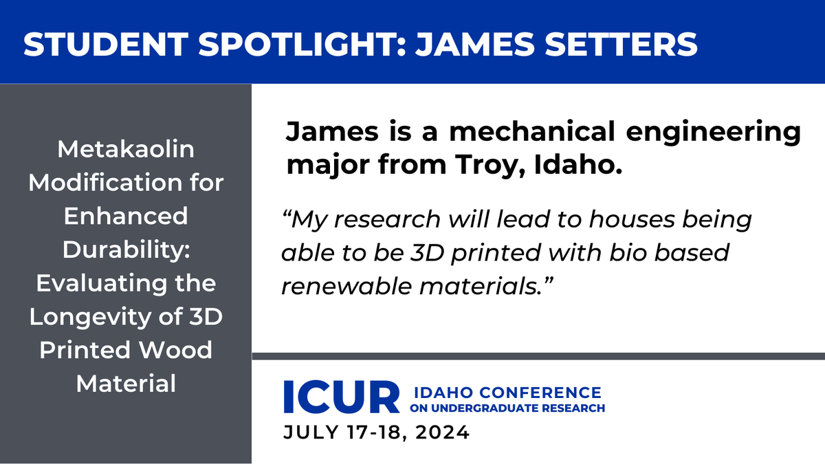 Learn more about James's research during the Lightning Talks at #ICUR2024.

Register, and more information: linktr.ee/studentresearch

#undergraduateresearch #summer #conference #Idaho