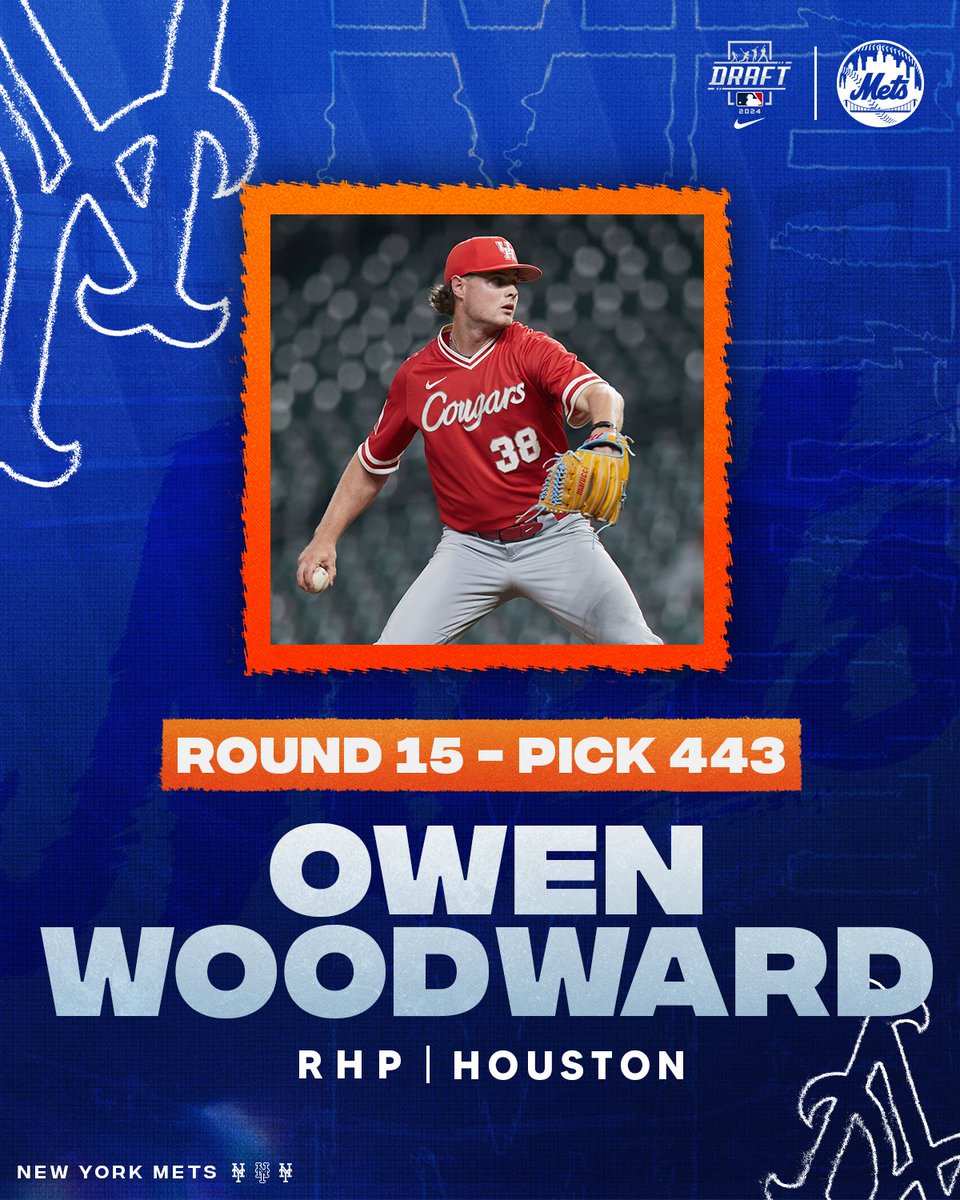 In the 15th round, the <a href="/Mets/">New York Mets</a> select RHP Owen Woodward from Houston.