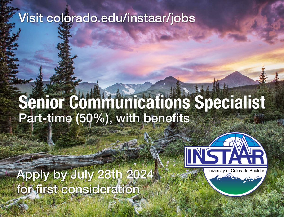 INSTAAR 🏳️🌈 (@instaar) on Twitter photo Know a great SCIENCE COMMUNICATOR interested in a 50% time job with benefits at <a href="/CUBoulder/">CU Boulder 🦬</a>?
INSTAAR needs a new leader for our marketing & communications, developing strategies & assets. Apply by July 28th 2024 for 1st consideration colorado.edu/instaar/jobs
Please RT. #scicomm Know a great SCIENCE COMMUNICATOR interested in a 50% time job with benefits at <a href="/CUBoulder/">CU Boulder 🦬</a>?
INSTAAR needs a new leader for our marketing & communications, developing strategies & assets. Apply by July 28th 2024 for 1st consideration colorado.edu/instaar/jobs
Please RT. #scicomm