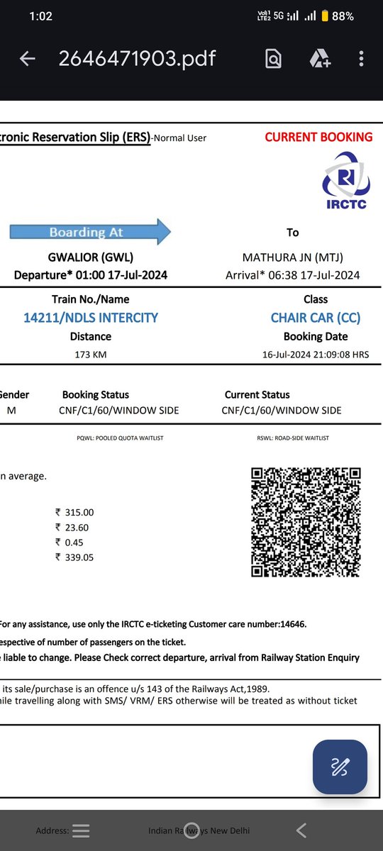 Kuldeep1589's tweet photo. I have booked my ticket from Gwalior to Mathura for train no 14211 dated 17/07/24 , 01:00  but neither is it showing on where is my train, nor is there any information on inquiry, @RailMinIndia
@IRCTCofficial @AshwiniVaishnaw @Central_Railway https://t.co/xy6LYgoCKF