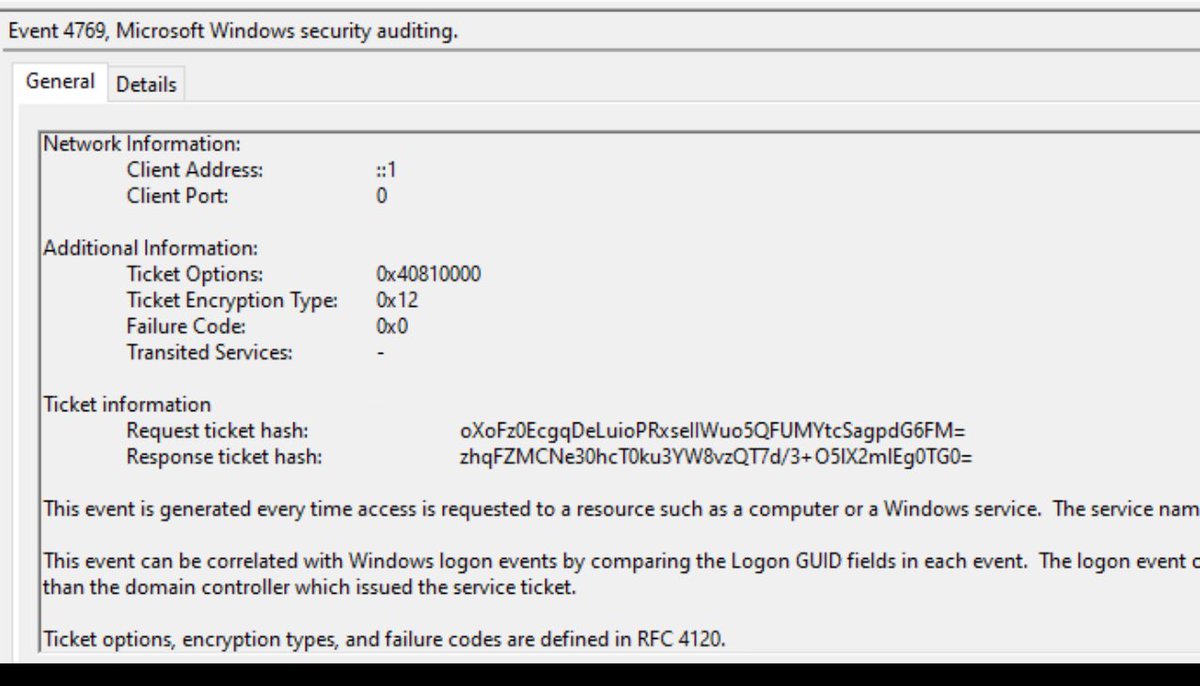 OMFG! Kerberos Request/Response ticket hashes are being included in EIDs 4768/4769 🤩

Thank you x1000000 Paul Michaud (burning_pm) for the screenshots 💜
