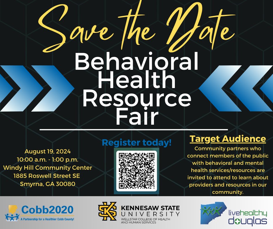 TheExtension's tweet image. Save the date for the 2024 Behavioral Health Resource Fair! Come talk to us about our program and the huge difference that we make in Cobb County!