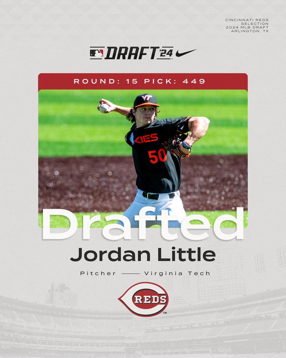 With the 449th pick in the 2024 #MLBDraft, the Cincinnati Reds select RHP Jordan Little.   

 Welcome to Reds Country, Jordan ‼️