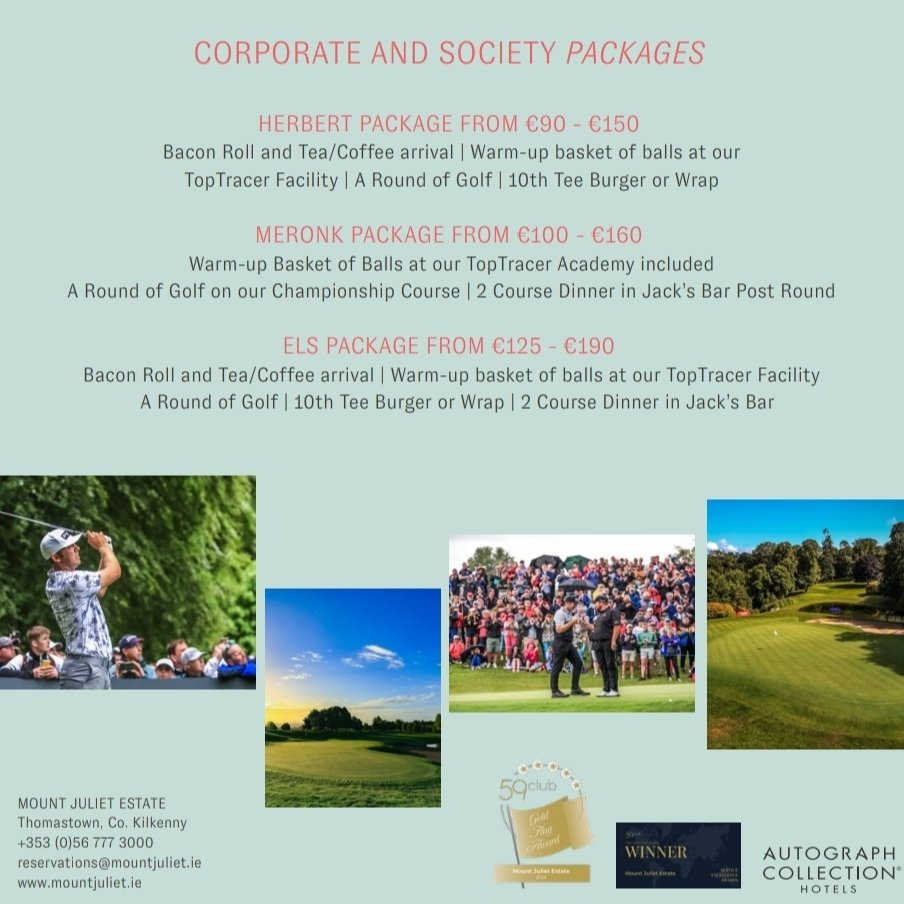 Mount Juliet Estate Golf Club (@golfmountjuliet) on Twitter photo Still some late availability for Summer Corporate or Society Events here at <a href="/mountjuliet/">Mount Juliet Estate</a>! Walk in the footsteps of Legends and contact the team at golfreservations@mountjuliet.ie for a tailored quote for your group.
#MountJulietEstate #MountJulietGolf #Society #Corporate #Golf Still some late availability for Summer Corporate or Society Events here at <a href="/mountjuliet/">Mount Juliet Estate</a>! Walk in the footsteps of Legends and contact the team at golfreservations@mountjuliet.ie for a tailored quote for your group.
#MountJulietEstate #MountJulietGolf #Society #Corporate #Golf