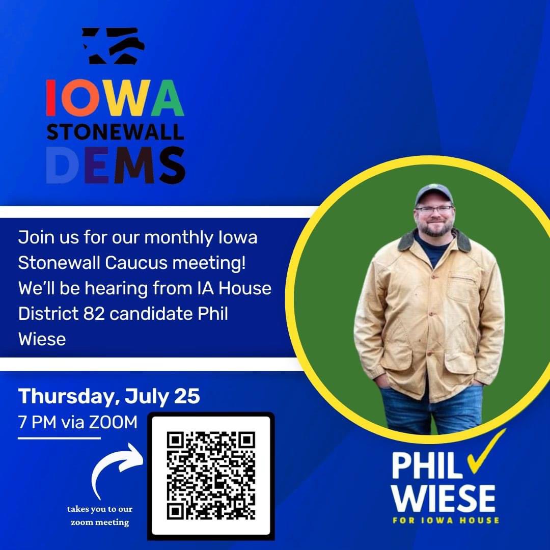 We're excited for our next meeting on Thursday, July 25th at 7 PM - we'll be hearing from House District 82 candidate Phil Wiese! 🇺🇸🗳️