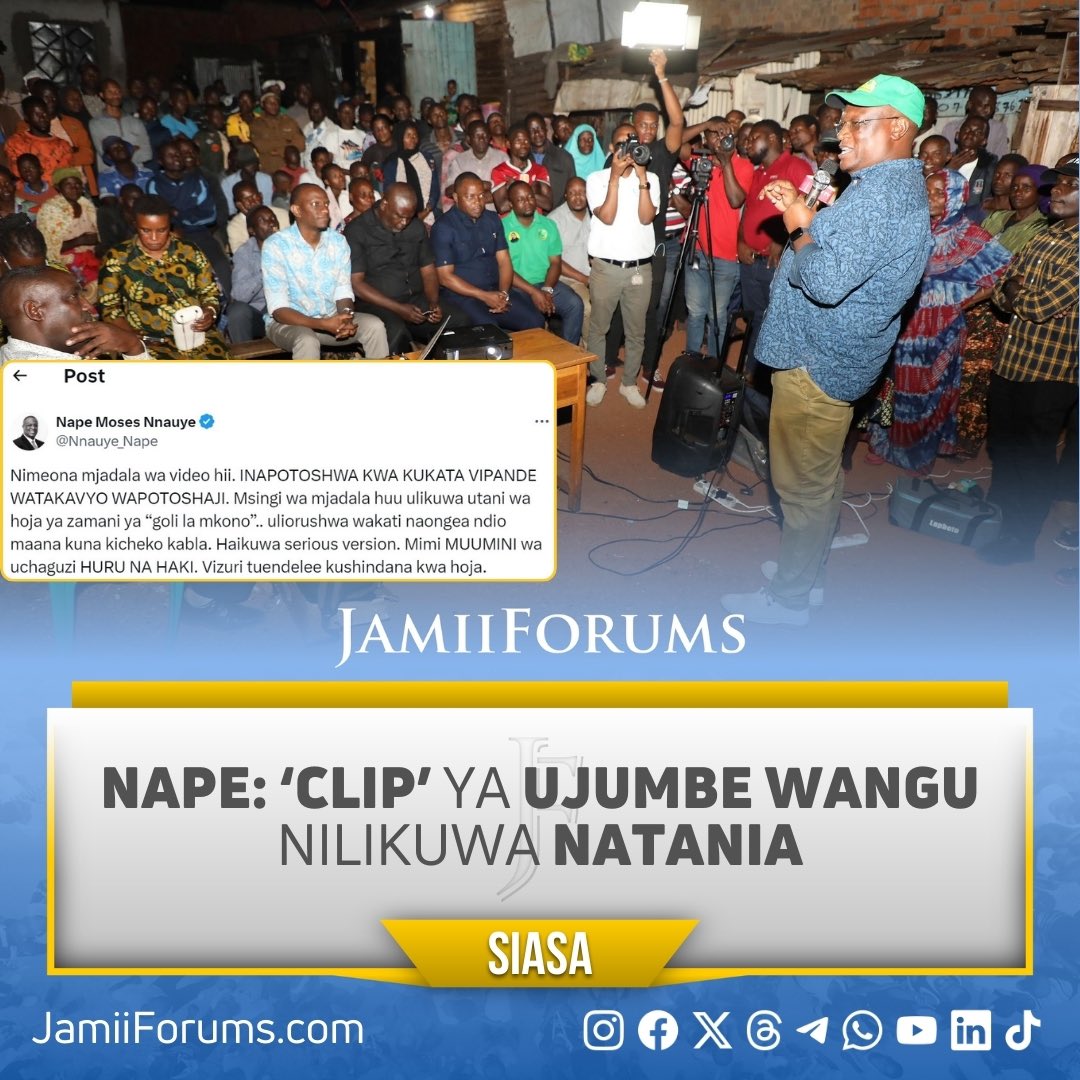 #KUELEKEA2025: Mbunge wa Mtama na Waziri wa Habari, Mawasiliano na Teknolojia ya Habari, #NapeNnauye amesema video inayosambaa ikimuonesha akisema kuna mbinu nyingi za kushinda Uchaguzi ikiwamo zisizo halali imepotoshwa na hakuwa na maana kama iliyotafsiriwa na Watu wengi