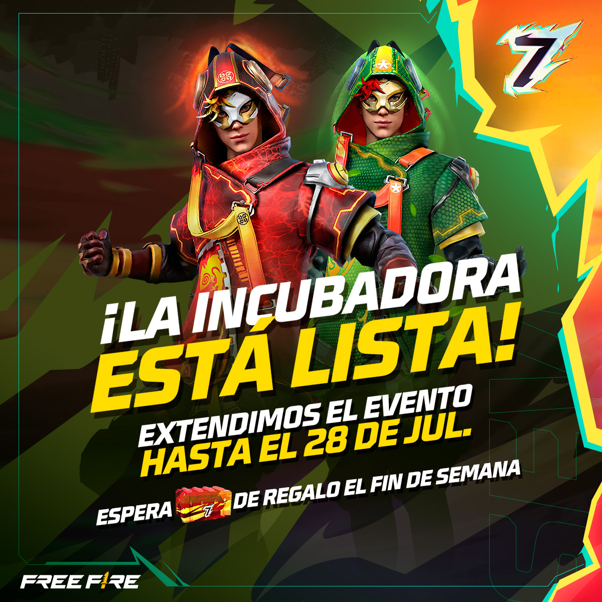 freefirelatino's tweet photo. 🛠️ ¡LA INCUBADORA QUEDÓ REPARADA! ⚙️
👍 Ya puedes obtener los conjuntos sin problema.
⏰ Extendimos el tiempo del evento para que puedas disfrutarlo.
🎁 Y, además, este fin de semana tenemos un regalo para ti.
¿Listo para capturar todos los aspectos?💪
#FreeFire7 https://t.co/bCLNvFbwNt