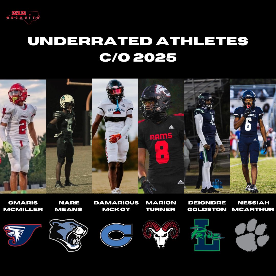 These are some of the most underrated players in the 2025 Class. Make sure to keep an eye out for these guys this season. Most of these athletes are unsigned seniors that coaches should look into reaching out to! #919recruits #2025 #NCfootball #NCHS