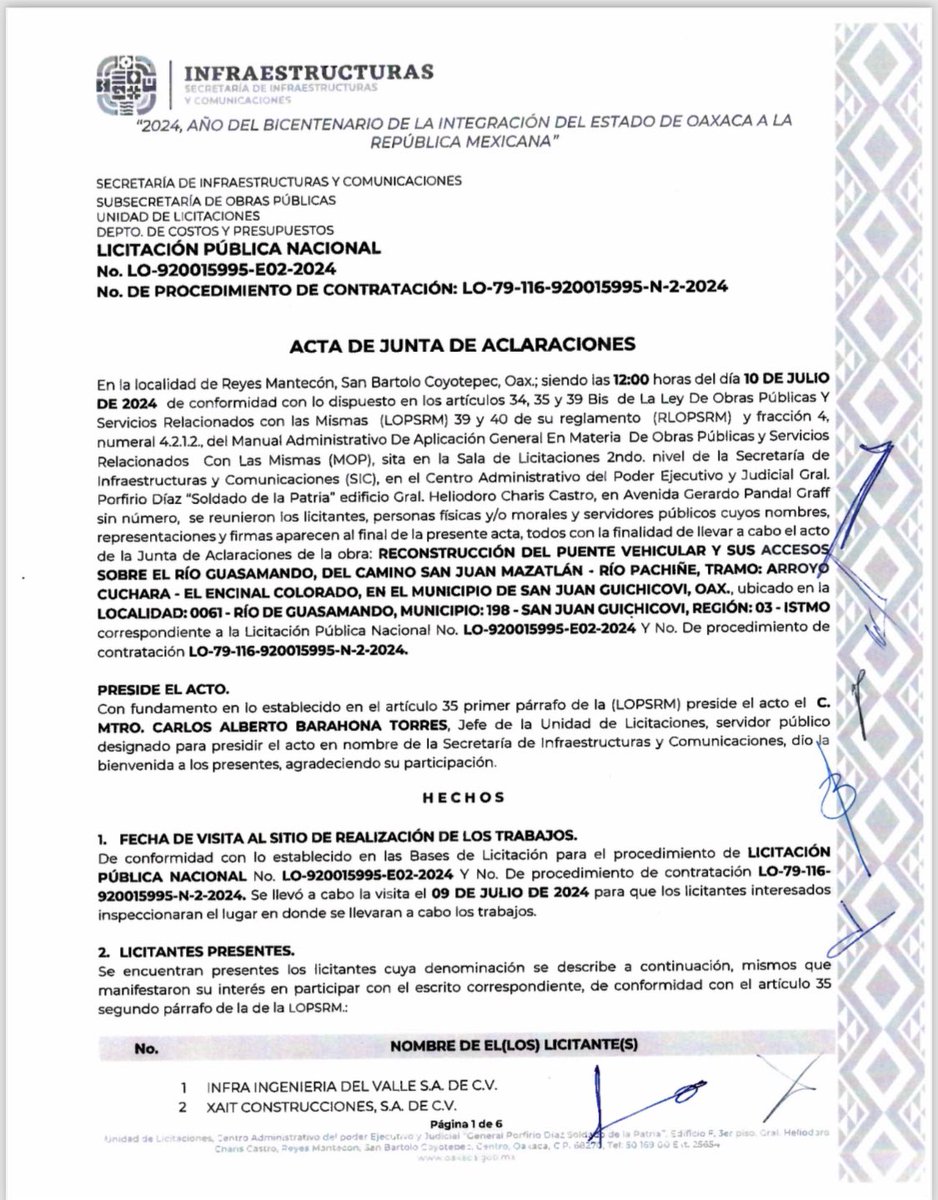 LagarrapataS22's tweet photo. Es el colmo del cinismo que @ShabinJara hijo de @salomonj siga haciendo negocio con las obras del @GobOax. Hoy sale la licitación de la reconstrucción d un puente en San Juan Guichicovi, Oax. Por más de 25 mdp y la obra ya fue asignada a las empresas XAIT CONSTRUCCIONES, S.A. C.V https://t.co/iAJioWqFDX