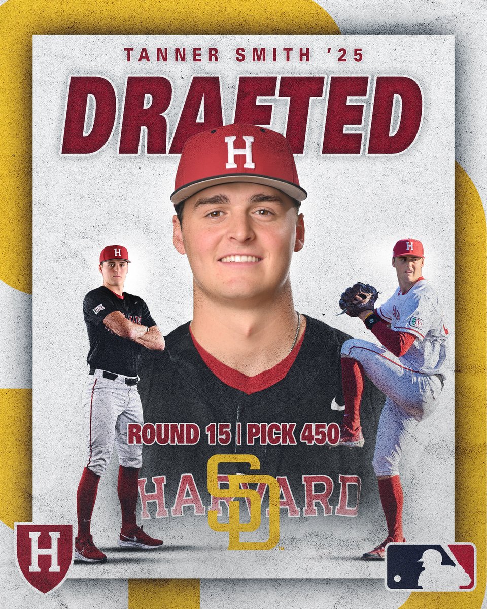 Harvard Baseball (@harvardbaseball) on Twitter photo ๐ We've got two #MLBDraft selections for the second straight year as Tanner Smith heads to San Diego!
โก๏ธ <a href="/Padres/">San Diego Padres</a>
โก๏ธ Round 15
โก๏ธ Pick 450
๐ฐ bit.ly/4664wUa
#GoCrimson #OneCrimson #ForTheFaithful ๐ We've got two #MLBDraft selections for the second straight year as Tanner Smith heads to San Diego!
โก๏ธ <a href="/Padres/">San Diego Padres</a>
โก๏ธ Round 15
โก๏ธ Pick 450
๐ฐ bit.ly/4664wUa
#GoCrimson #OneCrimson #ForTheFaithful