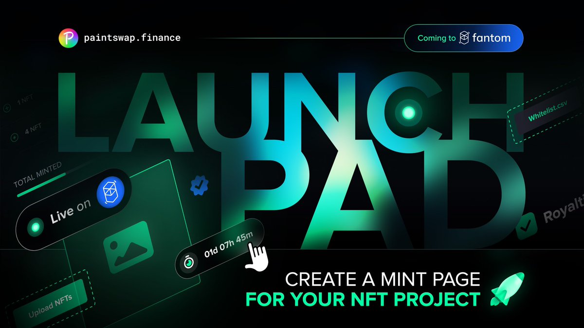 paint_swap's tweet image. For years, we've given quality solutions to the @FantomFDN community.

Today, we formally announce our next product release:

PaintSwap Launchpad

We will level the playing field, allowing all creators &amp;amp; projects to work with agility.

This is the future for #Sonic and $BRUSH.