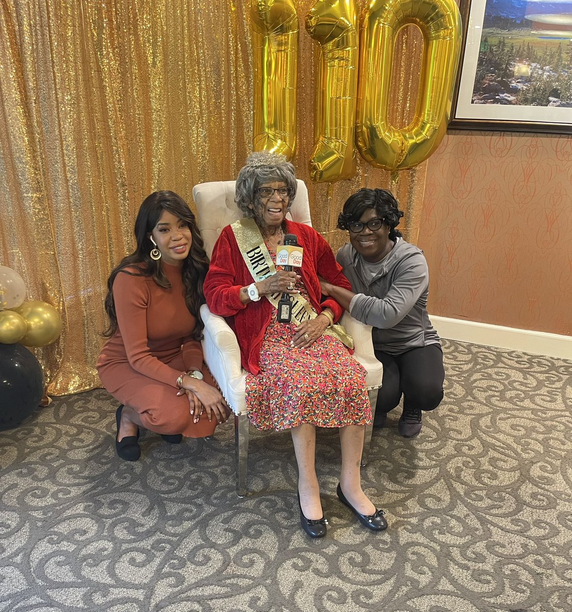 We celebrated Mrs. Barbara Holman-Robinson a.k.a “Mama Barb” who turned an amazing 110 years young!!! 110!!!!😱🎉👑 on Good Day Sacramento ☀️ this morning. Honored to have had the chance to celebrate her! Sharp funny &amp; beautiful 🙏🏾👑