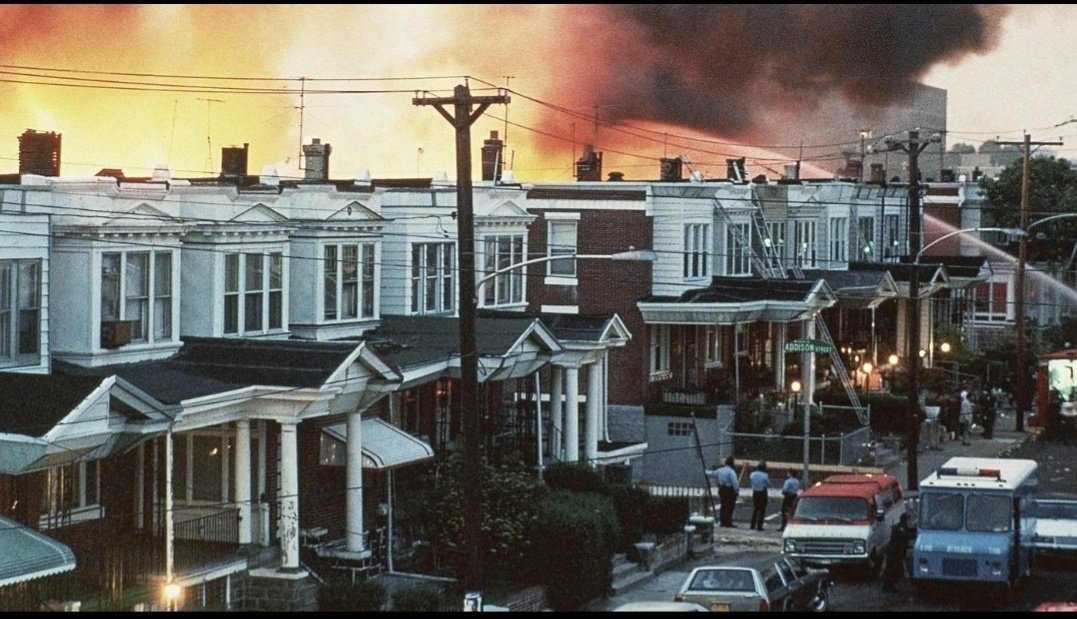 In 1985, the Philadelphia police dropped a bomb on a West Philadelphia neighborhood, specifically on the house of a Black Liberation group called MOVE, ki!!ing 11 members, including 5 children, destroying 61 homes and leaving 250 people homeless.