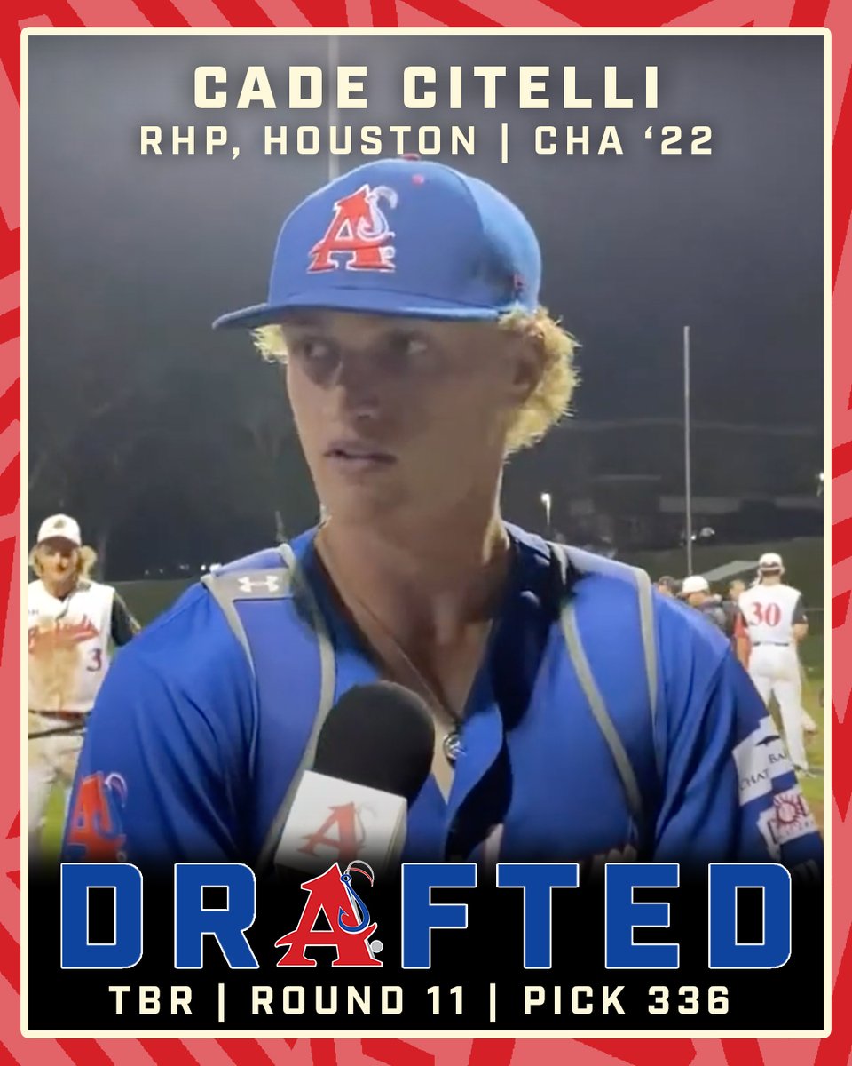 Chatham Anglers (@chathamanglers) on Twitter photo The <a href="/RaysBaseball/">Tampa Bay Rays</a> select Cade Citelli with the 336th pick in the 2024 MLB Draft.
The <a href="/UHCougarBB/">Houston Baseball</a> pitcher threw 6.2 innings across two appearances for the Anglers last summer. The <a href="/RaysBaseball/">Tampa Bay Rays</a> select Cade Citelli with the 336th pick in the 2024 MLB Draft.
The <a href="/UHCougarBB/">Houston Baseball</a> pitcher threw 6.2 innings across two appearances for the Anglers last summer.