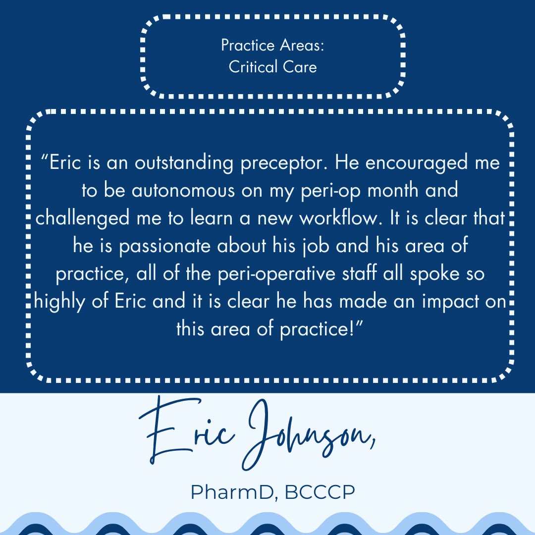 UKPharmRes's tweet photo. POTM 🎉

👀 see why our residents enjoy working with Dr. Eric Johnson, Perioperative Critical Care Pharmacist and our May preceptor of the month! https://t.co/GpXiKQ2UQ6