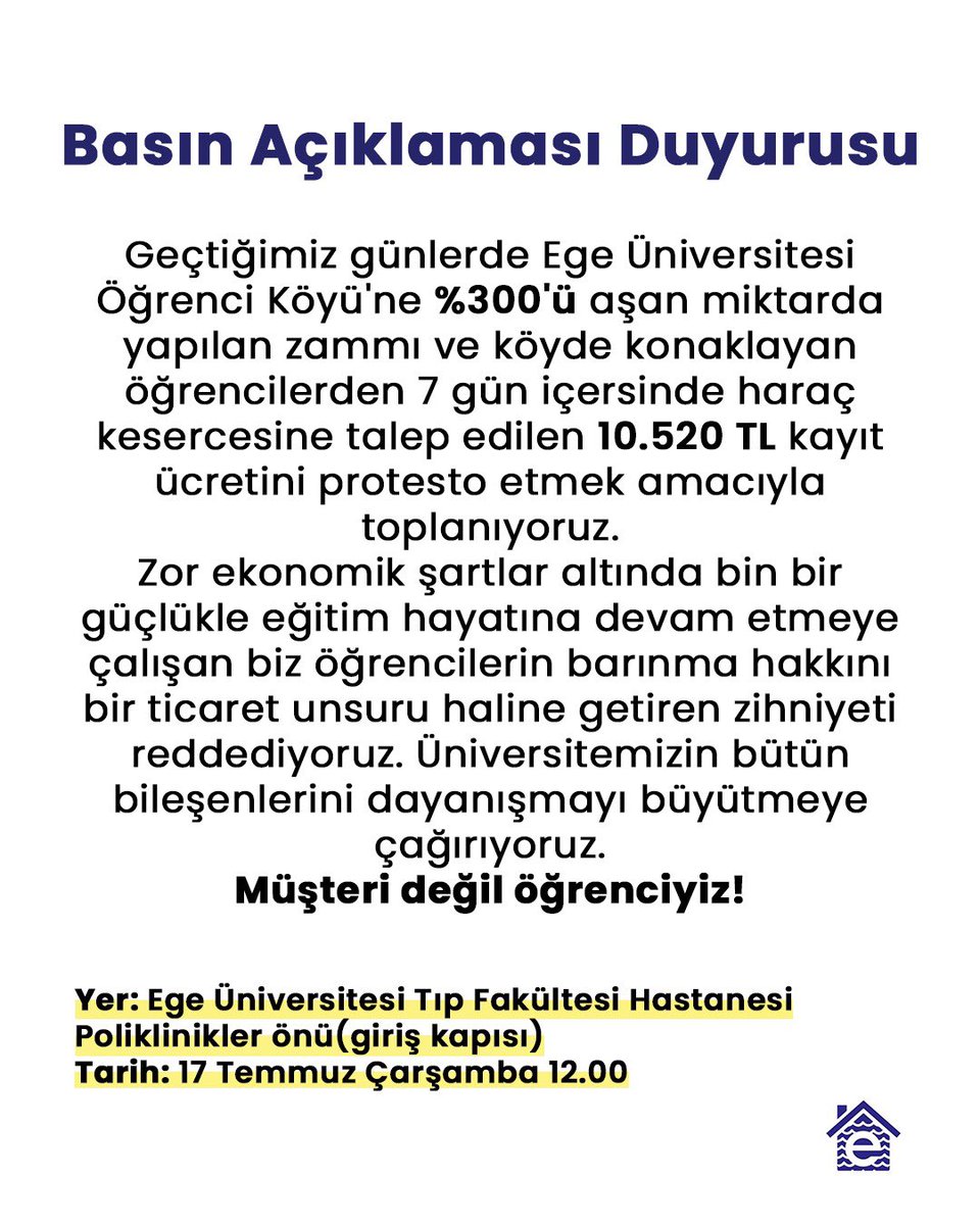 euogrencikoyu's tweet photo. Yarın 12.00’de Ege Üniversitesi Tıp Fakültesi Hastanesi polikinlikler  önünde zamlar üzerine yapacağımız basın açıklamasını hatırlatıyoruz. Gelin, hep beraber “Müşteri değil öğrenciyiz” diyelim! #ogrencikoyuzam https://t.co/qQummOgkXK