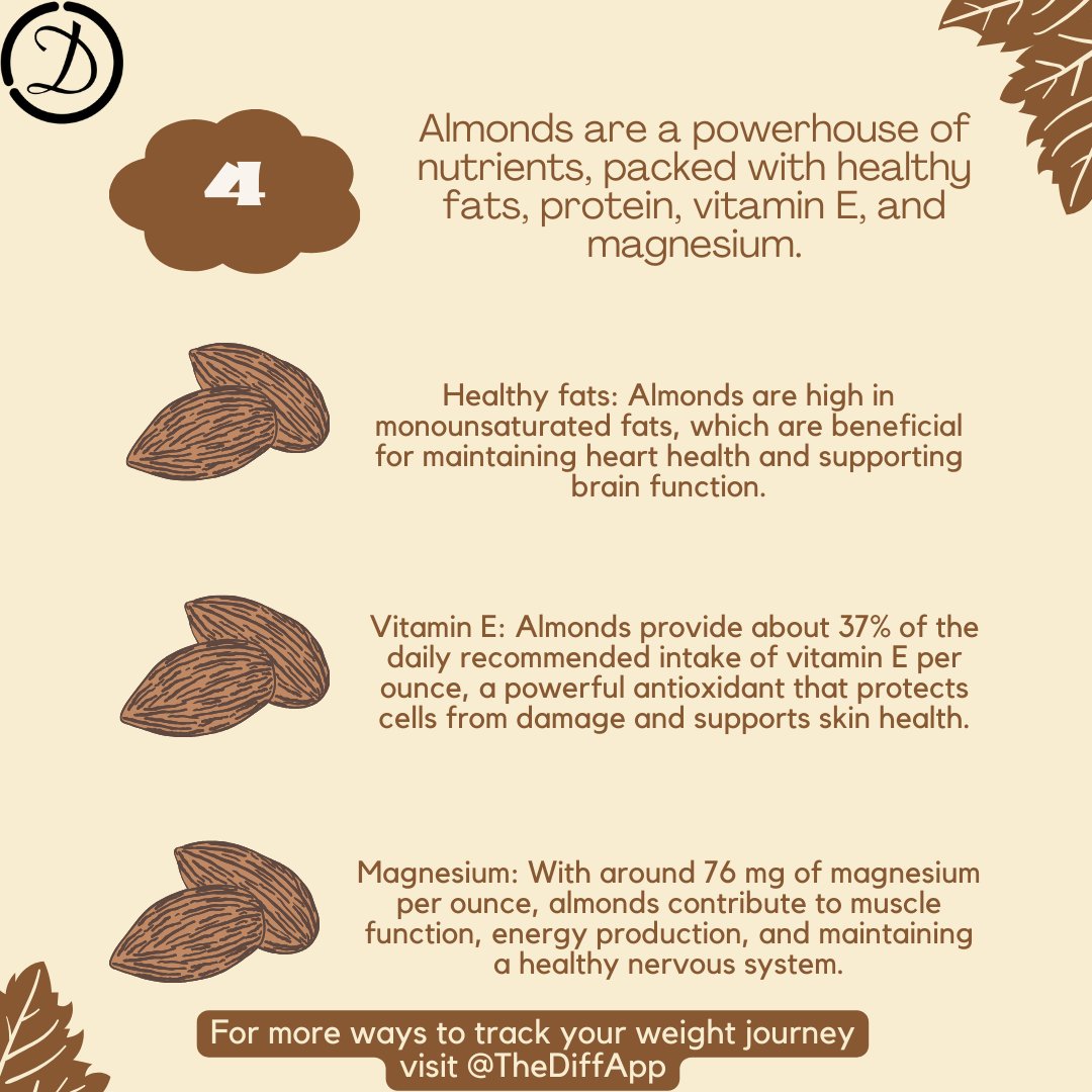 TheDiffApp's tweet image. Crunch your way to fitness with almonds! Your go-to for post-workout recovery and heart-healthy snacking. Fuel your fitness with every crunchy bite! 🏋️‍♂️✨ #FoodieFitness #TheDiffApp #AlmondPower