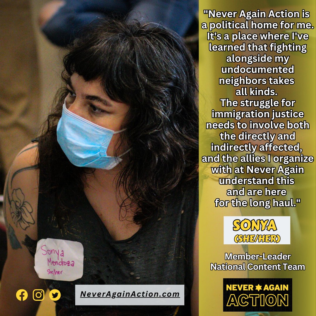 NeverAgainActn's tweet photo. 🌟 Meet Sonya! 🌟

"Never Again Action is a political home for me. It's a place where I've learned that fighting alongside my undocumented neighbors takes all kinds. https://t.co/jnSZwST2Bt