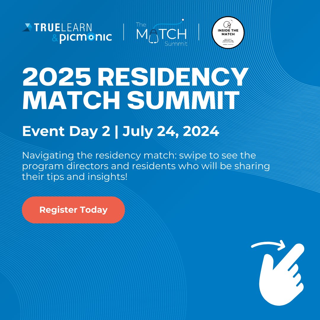 TrueLearnLLC's tweet photo. 2025 Residency Match Summit 🩺

Event Day 2 | July 24, 2024

Register now: https://t.co/v0p8goMhcf

#match #matchsummit #residency #healthcare #tipsandtricks #truelearn #medical https://t.co/Me5bNcA2Bq