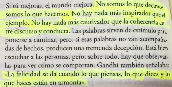 🤔Gandhi en Aprendiendo de los mejores. 
Nassim Taleb comenta algo parecido y se debe aplicar en La Bolsa; ser consecuente palabras/actos-skin in the game
Es poco habitual, pero debe ser tu objetivo.👇🏽👇🏽