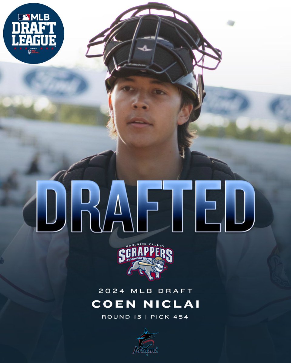 MLB Draft League (@mlbdraftleague) on Twitter photo Coen Niclai ➡️ #MarlinsBeisbol
The <a href="/Marlins/">Miami Marlins</a> select C Coen Nickai (<a href="/mvscrappers/">Mahoning Valley Scrappers</a> '24) in the 15th round of the 2024 #MLBDraft! Coen Niclai ➡️ #MarlinsBeisbol
The <a href="/Marlins/">Miami Marlins</a> select C Coen Nickai (<a href="/mvscrappers/">Mahoning Valley Scrappers</a> '24) in the 15th round of the 2024 #MLBDraft!