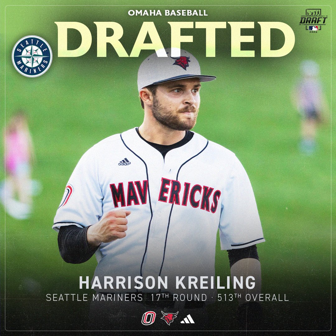 Omaha Baseball (@omahabsb) on Twitter photo Harrison Kreiling to Seattle!!
After being picked in the 17th round by the <a href="/Mariners/">Seattle Mariners</a>, <a href="/hkreiling6/">Harrison Kreiling</a> becomes the second Maverick pitcher to be taken in the #MLBDraft in the Division I era!
#OmahaBSB #TridentsUp Harrison Kreiling to Seattle!!
After being picked in the 17th round by the <a href="/Mariners/">Seattle Mariners</a>, <a href="/hkreiling6/">Harrison Kreiling</a> becomes the second Maverick pitcher to be taken in the #MLBDraft in the Division I era!
#OmahaBSB #TridentsUp