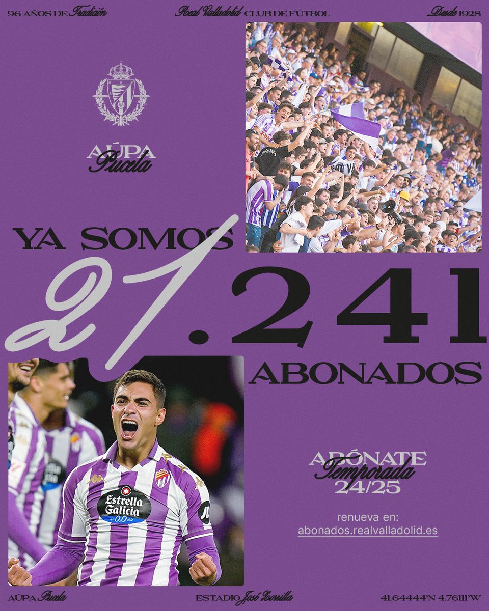 Cerramos las renovaciones en 21.241 blanquivioletas.
Habéis demostrado mejor que nadie que estamos #HechosParaEstarJuntos.
¡Que ganas de volver a veros a todos en Zorrilla el 19 de agosto!
realvalladolid.es/noticias/21241…