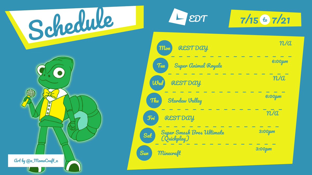 Corygon18's tweet photo. This is rather late, but here's the stream schedule for this week, clubmates. And yes, that means today's stream will be starting in about 1 hours and 45 minutes.
Hope to see you there! #Vtuber #ChameLive https://t.co/JuTHFGBtnT