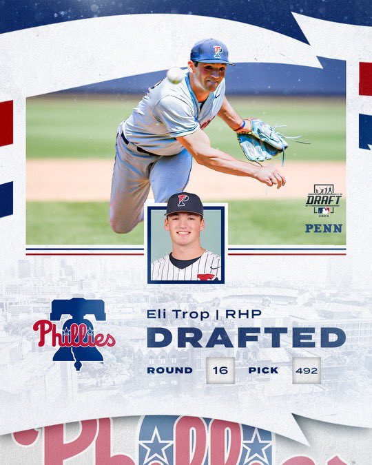 Penn Baseball (@pennbaseball) on Twitter photo πππ€π’π§π π ππ«π’π© ππ¨π°π§ π-ππβΌοΈ
With the 492nd pick in the 2024 MLB Draft, the <a href="/Phillies/">Philadelphia Phillies</a> select Eli Trop!
#QuakeShow | #FightOnPenn πππ€π’π§π π ππ«π’π© ππ¨π°π§ π-ππβΌοΈ
With the 492nd pick in the 2024 MLB Draft, the <a href="/Phillies/">Philadelphia Phillies</a> select Eli Trop!
#QuakeShow | #FightOnPenn