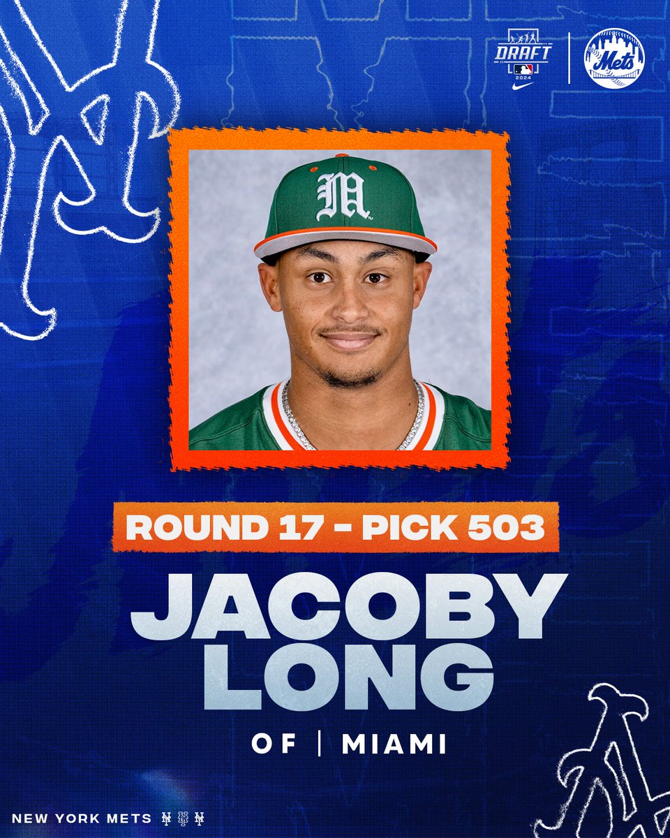 In the 17th round, the <a href="/Mets/">New York Mets</a> select OF Jacoby Long from Miami.
