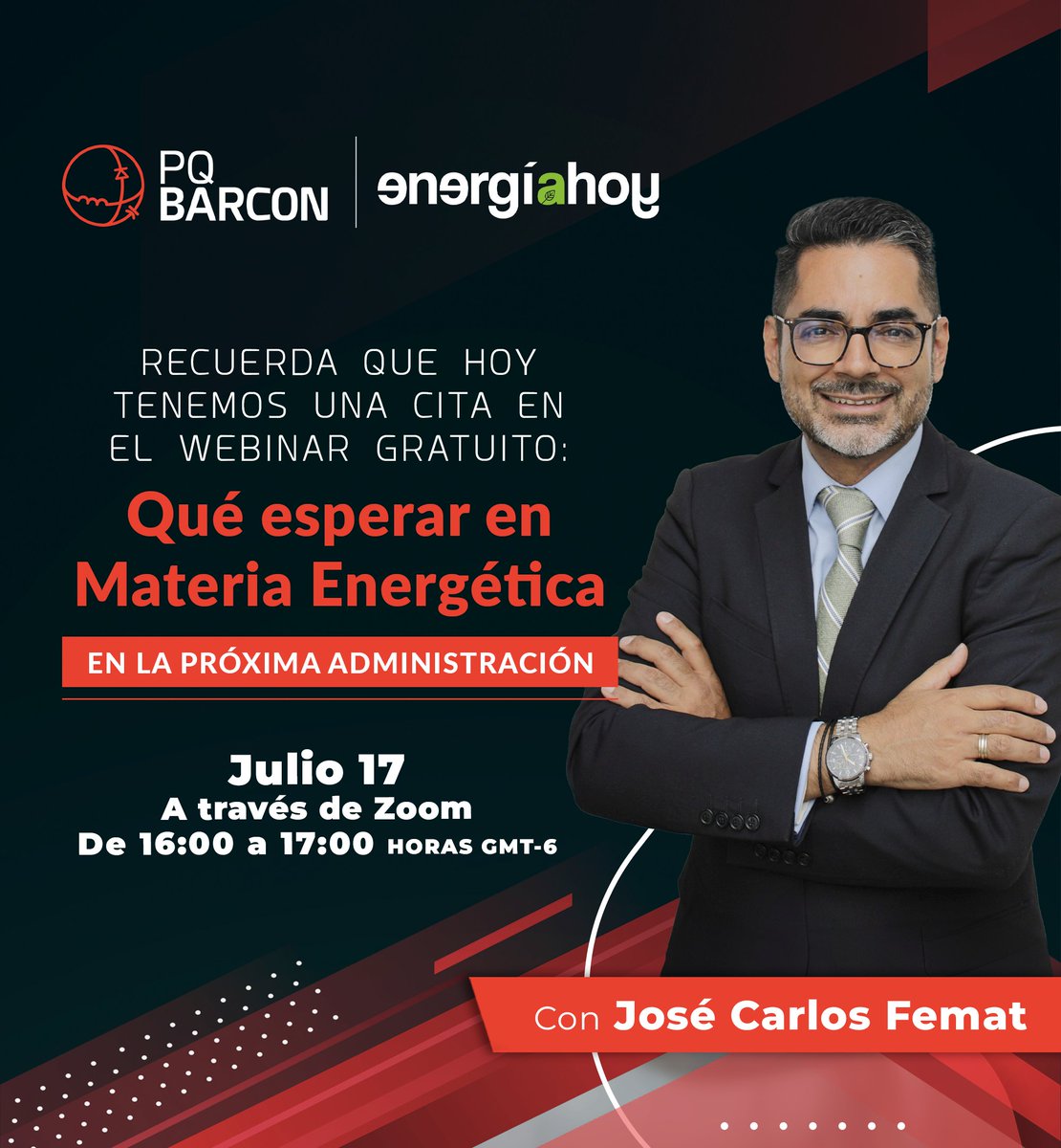 energiahoy's tweet photo. Recuerda que hoy es nuestro #webinar gratuito: “Qué esperar en materia energética en la próxima administración” presentado por José Carlos Femat.
#EnergíaHoy, #PQBarcon, @instituto_eh
Podrás ingresar aquí > https://t.co/IO1yx5ZjWQ https://t.co/XDWI0ZUNHD