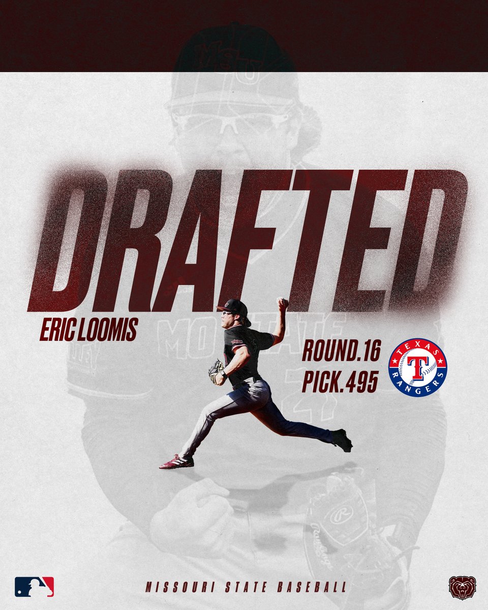 Missouri State Baseball (@mostatebsb) on Twitter photo DRAFTED
The <a href="/Rangers/">Texas Rangers</a> take <a href="/EricLoomis9/">Eric Loomis</a> in the 16th round as the 495th overall pick‼️
🔗 bit.ly/4dmxKkr DRAFTED
The <a href="/Rangers/">Texas Rangers</a> take <a href="/EricLoomis9/">Eric Loomis</a> in the 16th round as the 495th overall pick‼️
🔗 bit.ly/4dmxKkr